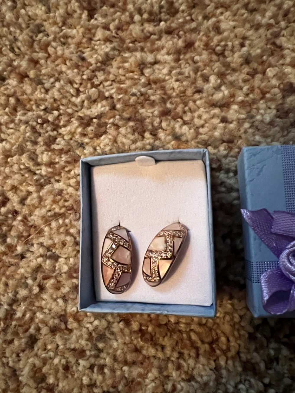 Rose Gold Tone Rhinestone Inlay Oval Earrings - Women Jewelry